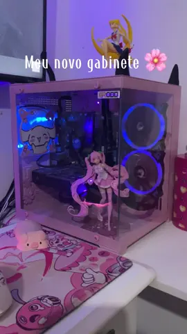 Um upgrade no meu setup rosinha 🌸 #setup #setupgaming #setupgamer #setuprosa #gabinetegamer #gabineterosa #gabineteaquario 