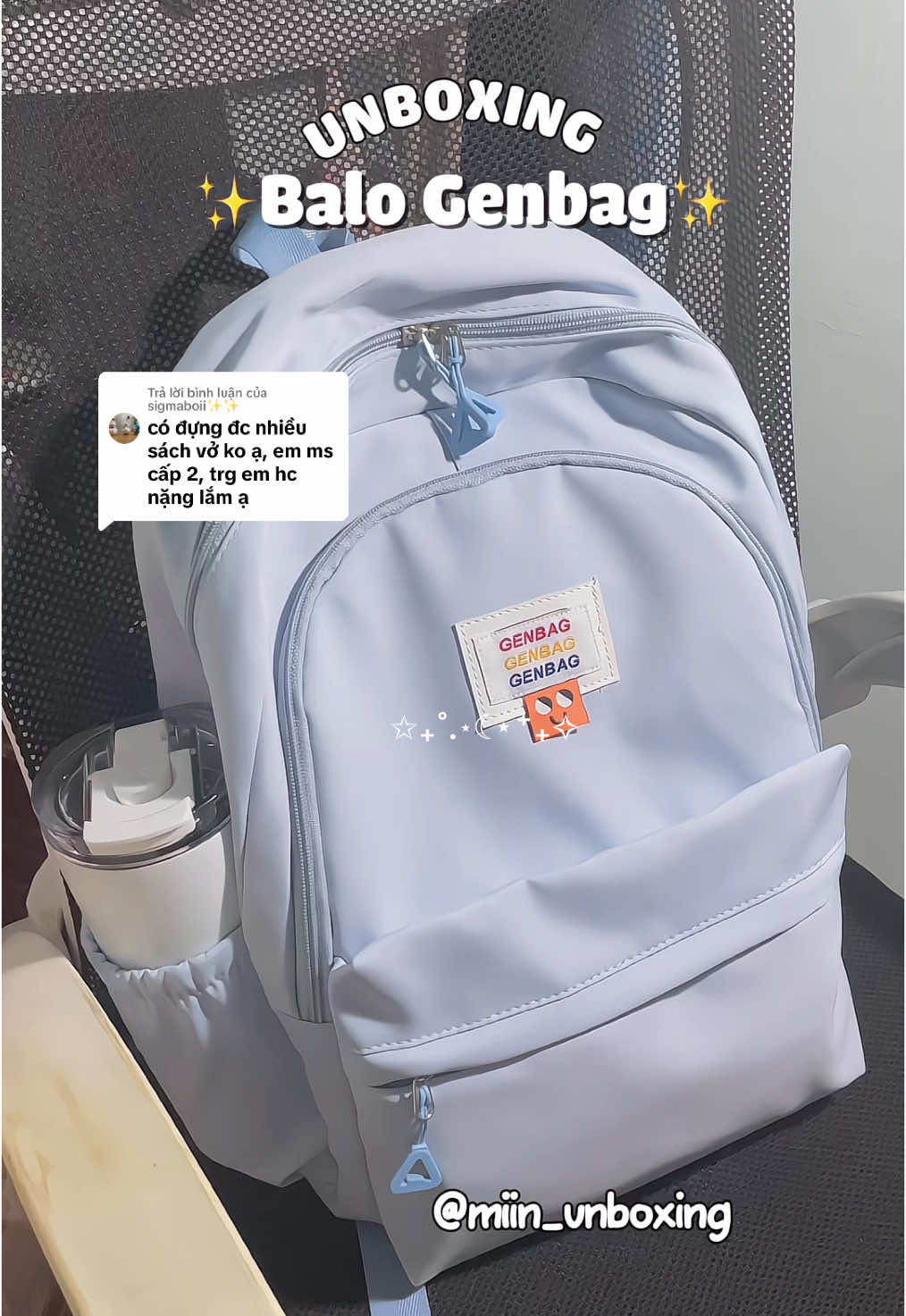 Trả lời @sigmaboii✨✨ có thể tham khảo mẫu balo này nha. Xinh lắm nè✨😍🩵 #unboxing #balovai #genbag #balo #balohocsinh #balodilam #chongnuoc #miin_unboxing #fyp @Genbag 