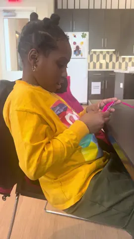 I love that she is willing to learn new skills. She is doing great and this is only her second crochet class. #crochet #DIY #artsandcrafts #fyp #kidsoftiktok #LearnOnTikTok 