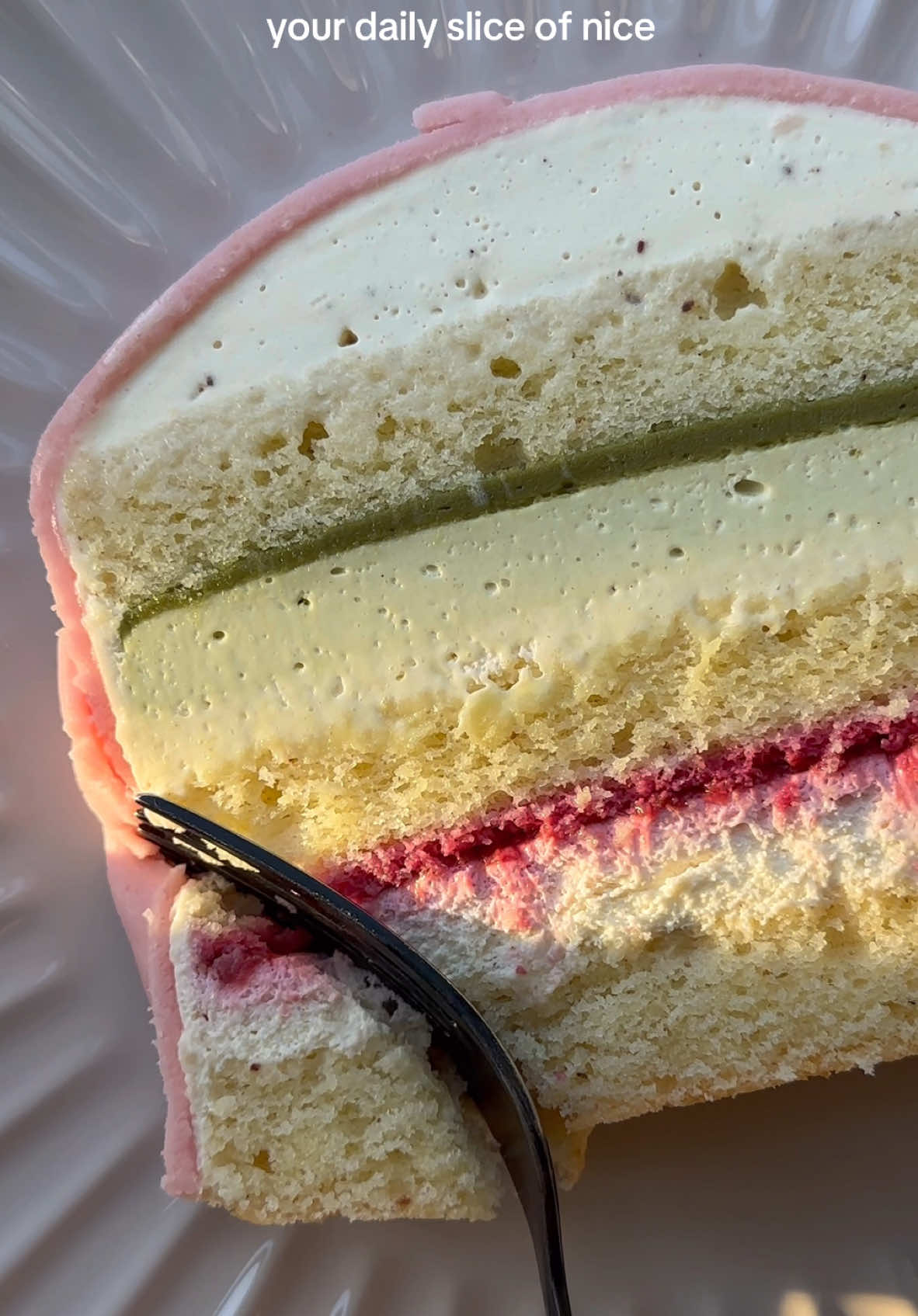 Cause you deserve it. My version of a very inauthentic Princess Cake made up of: ❤️‍🔥 3 layers of Tonka Bean sponge soaked in a Butterscotch Sauce ⁣ ❤️‍🔥 Whipped Butterscotch Mascarpone Cream⁣ ❤️‍🔥 Raspberry Compote ⁣ ❤️‍🔥 Whipped Pistachio Mascarpone Cream⁣ ❤️‍🔥 And a layer of Pistachio Cream for good measure. ⁣ ⁣ Deliciously sumptuous - the sorta yum your tum deserves at this time of year. ⁣ ⁣ You can find the recipe, alongside my ultimate Cinnamon Rolls and go to Swiss Meringue Buttercream recipe all in downloadable pdf’s over in my newsletter 🔗👆🏽  #cake #caketok #bake#baketok #princesscake #creamcake #layercake #fyp #hungry 