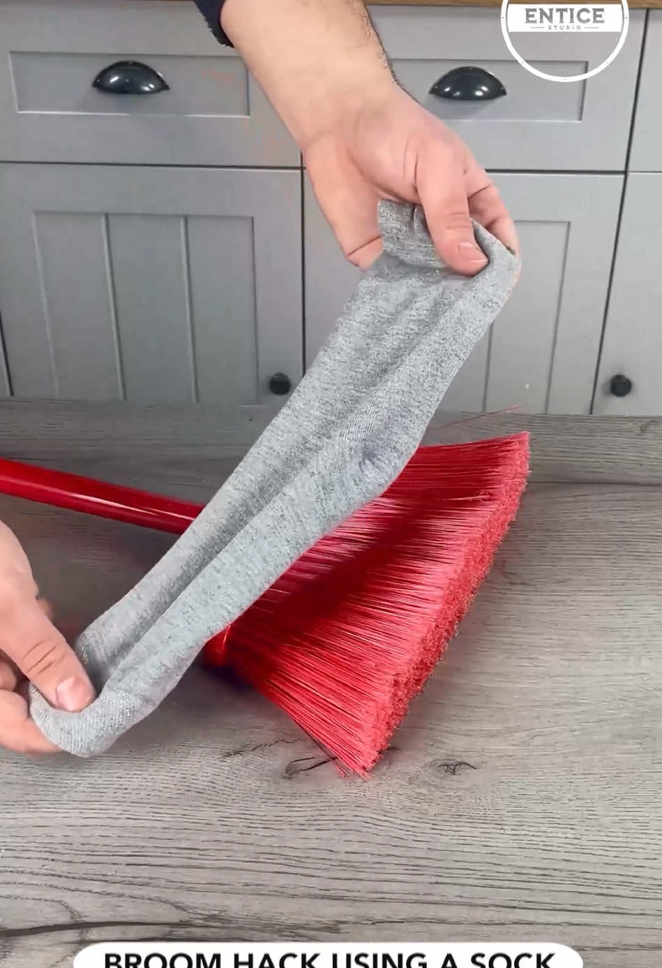 Broom hack using a sock! 🧦🧹 #broom #hack #socks #cleaning 