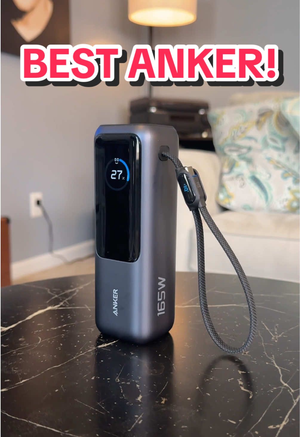 This is my favorite power bank that @AnkerOfficial has ever released! It has a total of 165W of power delivery, 3 UBB-C chargers and 1 USB-A! The retractable cable on top is so convenient and I love the lanyard charger combo, I’ve never seen that before! #anker #powerbank #phonecharger #ankershop #fastcharging #fastcharger #charger #phoneaccessories 