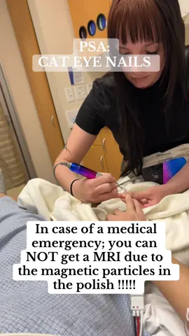 i am SO lucky that I have my bestie girl who does my nails and she literally could come drill off the cat eye polish so I can get the care and diagnosis needed!!!!  #cateyenails #heartcateye #heartcateyenails #cateyenail #nailtech #hospitalstory #psa #hospitalmri #magneticpolish  