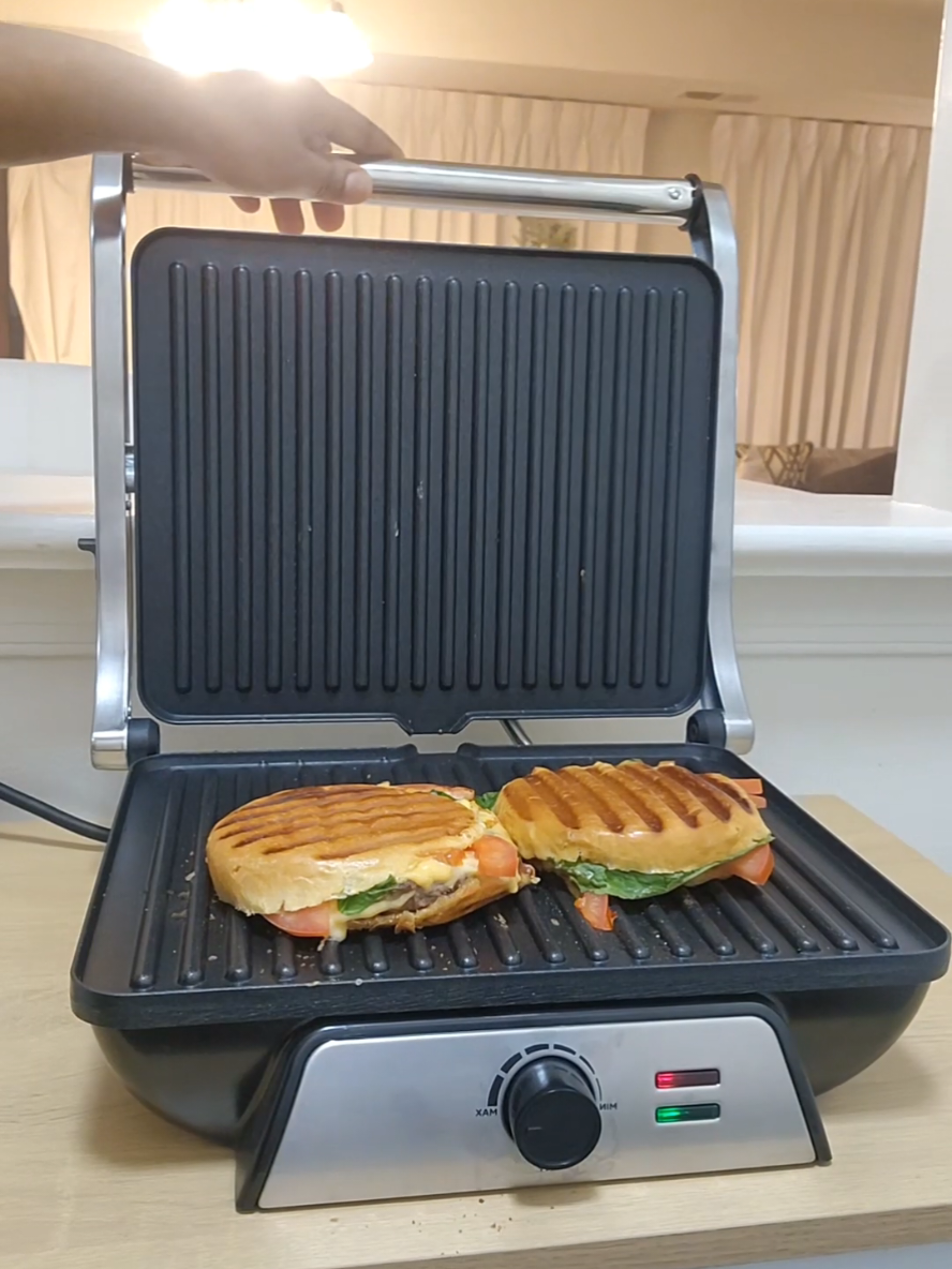 SUSTEAS Sandwich Maker Multi-Purpose Electric Indoor Grill Mother's Day, Non-Stick Panini Press with Grease Tray, 180-Degree Sandwich Maker with Floating and Hinge Cool Touch Handle