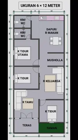 Rumah uk 6 × 12 meter #bikinrumah #denahrumahminimalis #denahrumahmodern 