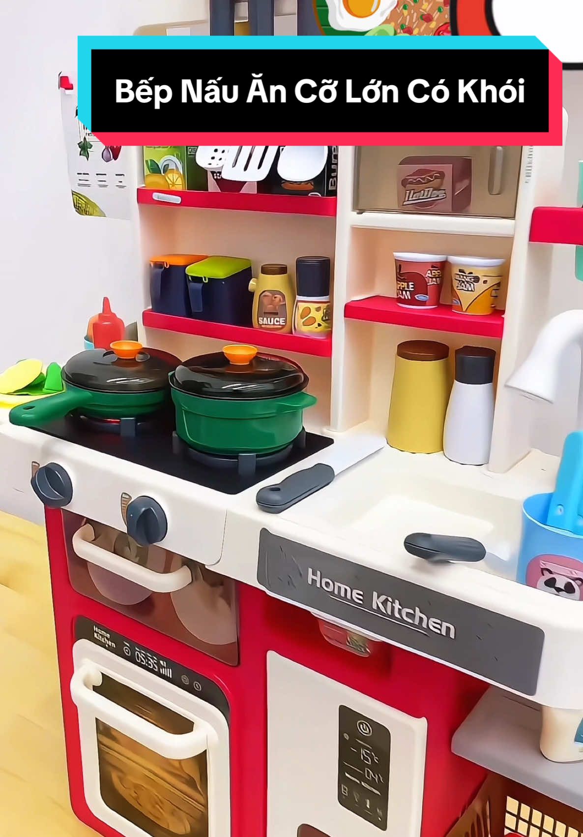 Bộ bếp nấu ăn cỡ lớn cho bé, cao 72cm có hiệu ứng khói và vòi nước, kèm 48 chi tiết dụng cụ nấu ăn như thật 🍜🫕🥘 #dochoi #xuhuong #viral #dochoichobe #dochoibegai #dochoinauan #bepdochoi 