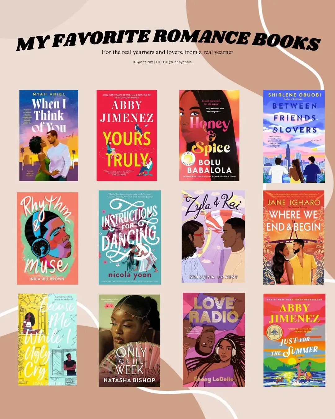 this is my soft launch into booktok 😖 h-hey guys…  just wanted to share my fav romance books so far and as i read more :) this is only for the real lovers though so uh.. stay back if you arent them. lmk if yall have ever read any of these books tooo! i could talk about any of them all day i promise 😫  #BookTok #romancebooks #yaromance #readinglist #goodreads #romancebooktok #fiction #secondchanceromance #enemiestoloverstrope #friendstoloverstrope #goodbooks #blackromancebooks #booktoker 