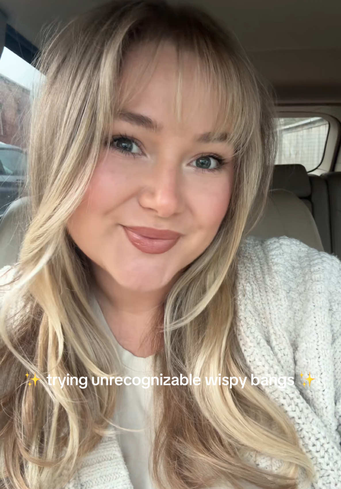 This is for all my girlies with round faces that don’t think they can pull off bangs 🥰 #roundfacewithbangs #wispybangs #hairtranformation 