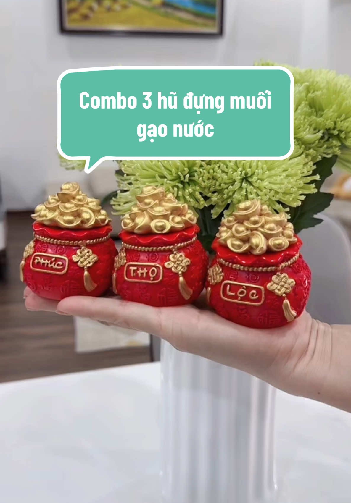 Combo 3 hũ Phúc Lộc Thọ đựng muối gạo nước bày bàn thờ. Ban thần tài với ngụ ý đủ đầy, thu hút tài lộc đến nhà nè. Săn sale rẻ lắm mn mua nhaa #phucloctho #hudungmuoigaothantai #hudunggaomuoitailoc #thuybeosansale 