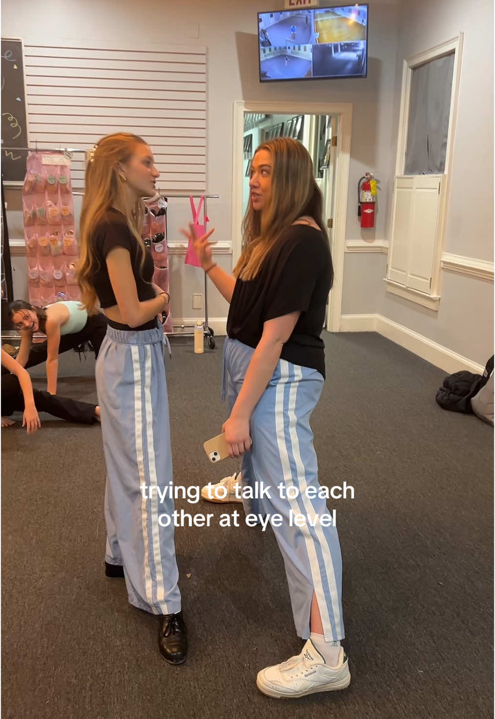 me and twin except twin is probably about 8 inches taller than me #twin #dancestudio #danceteacher #edikted #matching #fyp #dancefit #heightdifference #short #tall