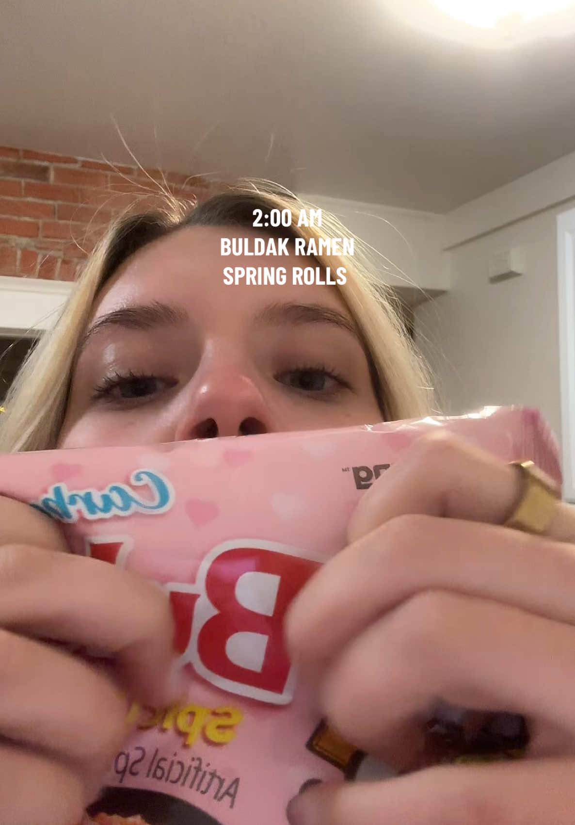 i enjoyed them, avery did not. 👩🏼‍🍳  #buldakramen #buldakcarbonara #buldaknoodles #buldakmukbang #tryingbuldaknoodles #college #collegenightout #buldakspringrolls #latenight #latenightsnack @avery  