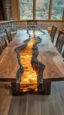 These flowing river dining tables look absolutely stunning! 👏😱 #furnituredesign #interiordesign #tiktokmademebuyit 