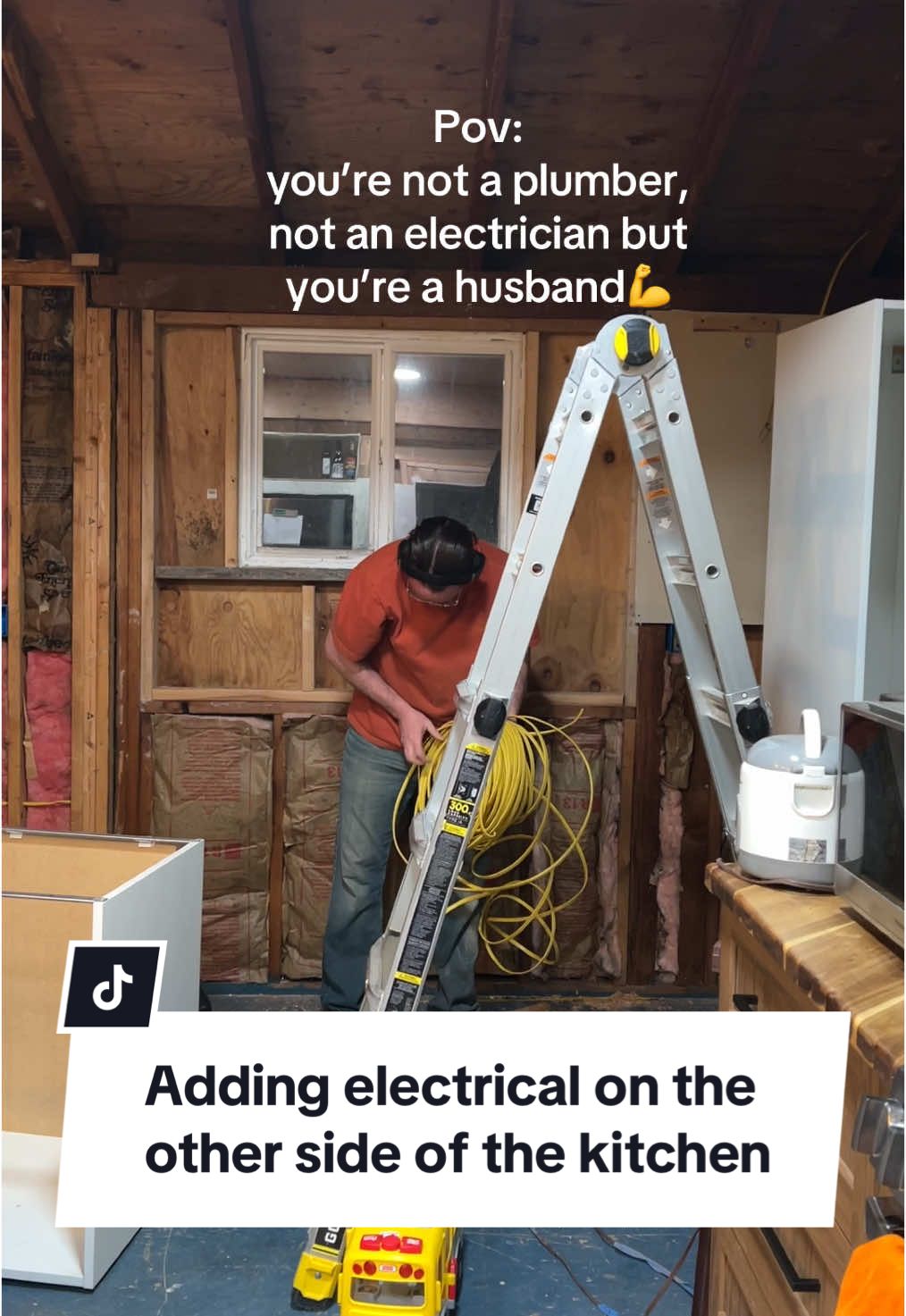 Wife: Yay! Electrical is done now I can close this wall up and have it ready to hang more kitchen cabinets!! Thanks to my husband who works so hard to help me finish my dream kitchen!!!👏 #kitchen #kitcheninprogress #DIY #homeimprovement #houseproject #electrical 