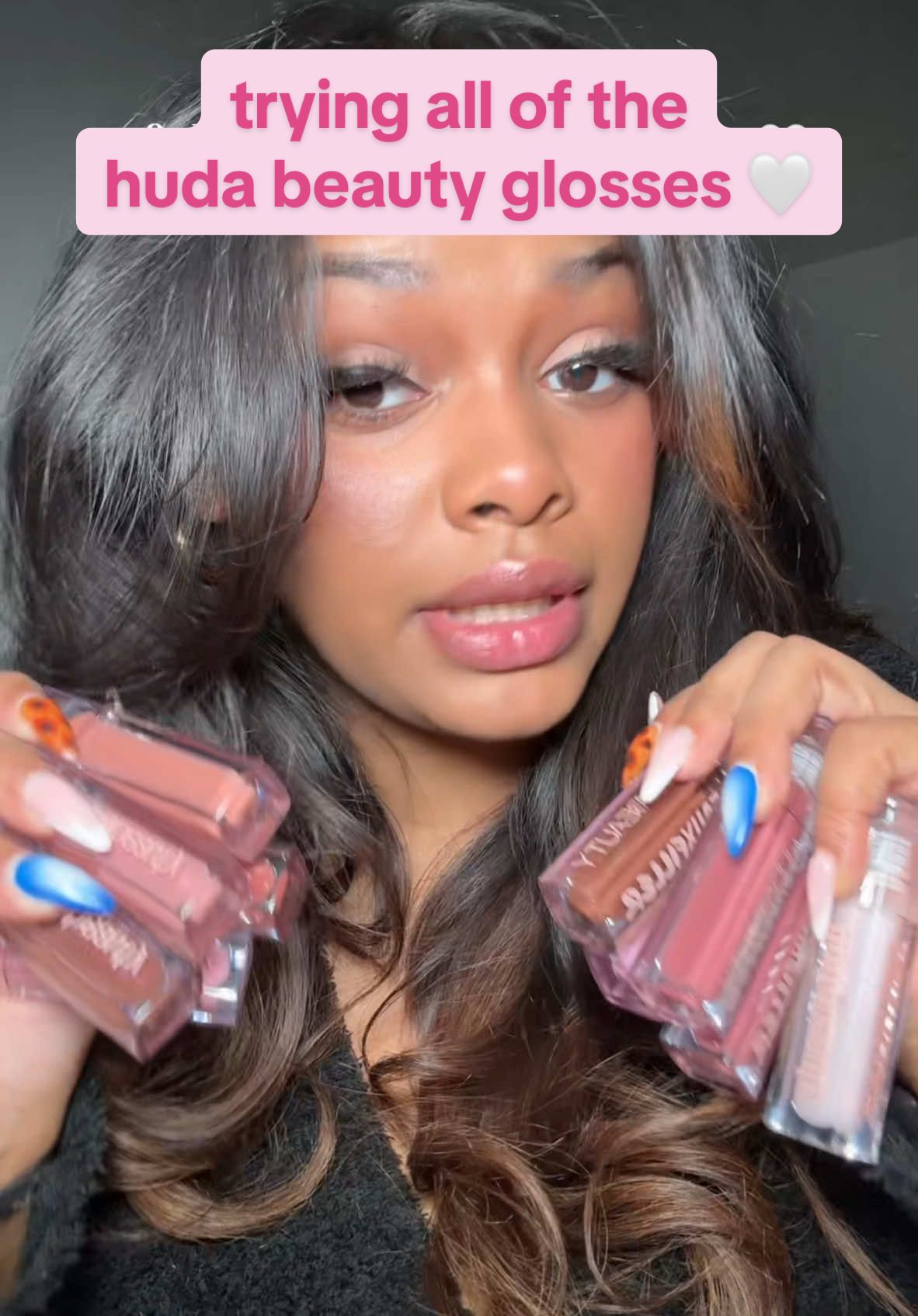 @Huda Beauty glosses & me go together reallll bad! 😍🤍 i love these glosses, i hope @Huda expands the shade range even more this year! 🤍 what’s your favorite shade? 🤭🩷 #perfumetiktok #perfumetok #huda #hudabeauty #hudalipgloss #sephora #blackgirlmakeup #lipglossswatch #fragrance #makeup #fauxfillerlipgloss #kayali 