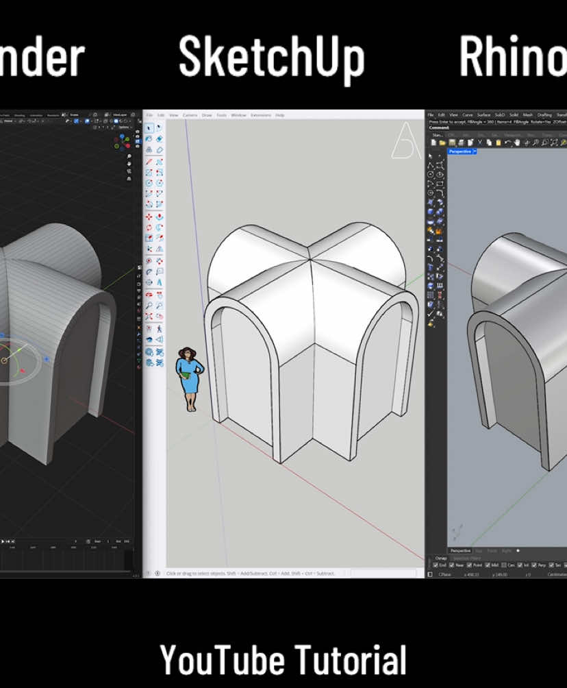 Blender + SketchUp + Rhino 3D Full Tutorial on YouTube: AdamArchh  #sketchup #sketchuptutorial #sketchup3d #rhino3d #rhinoceros3d #architecturestudent #autocad #blender #blender3d #3dsmax #archicad #blendercommunity #blenderanimation  