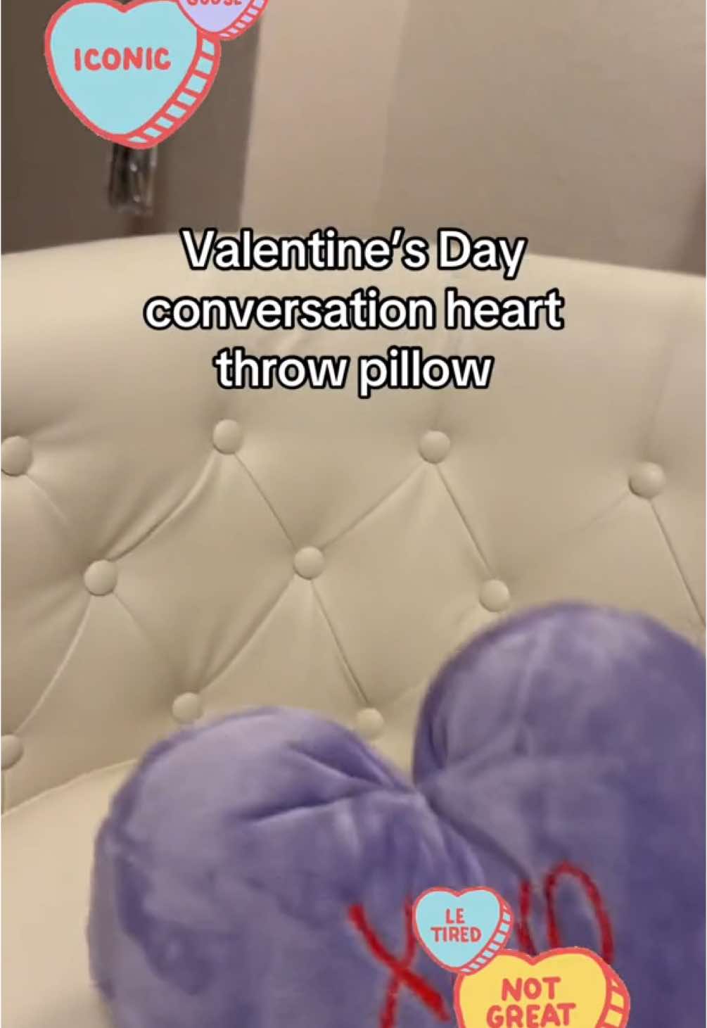 Finally finished sewing and embroidering my conversation heart throw pillow! Perfect for Valentine’s Day or as colorful decor 💜 #cutedecor #heartpillow #ValentinesDay #sewingtiktok #embroidery #hearts