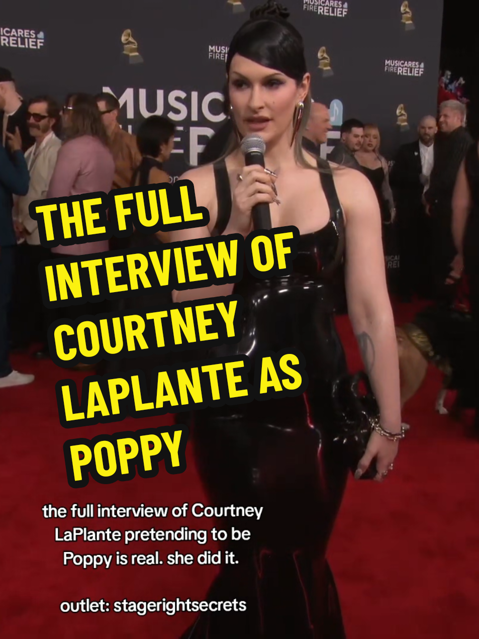 watch the full interview, conducted by (and credited to) StageRightSecrets, of Courtney LaPlante from Spiritbox pretending to be Poppy after a case of mistaken identity.  the Freaky Friday moment happened at the Grammys on the red carpet.  listen to Spiritbox's new album Tsunami Sea on March 7th. #metalcore #spiritbox #tsunamisea #poppy #mistakenidentity #grammys #fail #heavymusicnews 