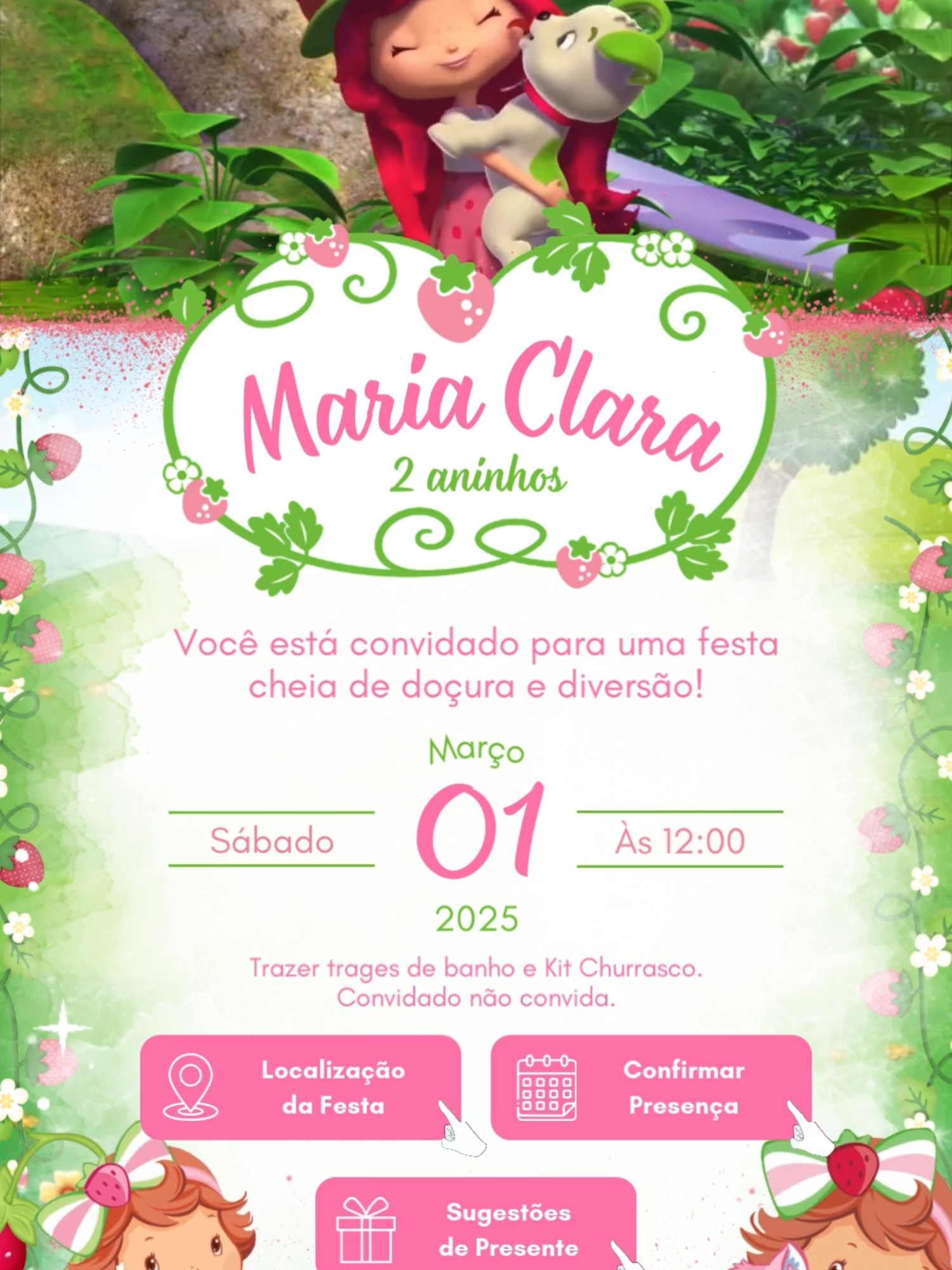 Convite Tecnológico tema Moranguinho Baby! 🥰 Encomende o seu personalizado, fazemos todos os temas! 📲✅ Orçamentos via Whatsapp (11) 99366-4903 #conviteanimado #convitedigital #conviteinterativo #convitepersonalizado #festainfantil