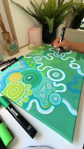 Connection, Country, Family, Community and Travelling 🌿👣💛💚🏡🦘🌼🤍🩵 #aboriginalart #artist #contemporaryart #fyp #aboriginal #poscapaintpens #art #timelapse #painting 