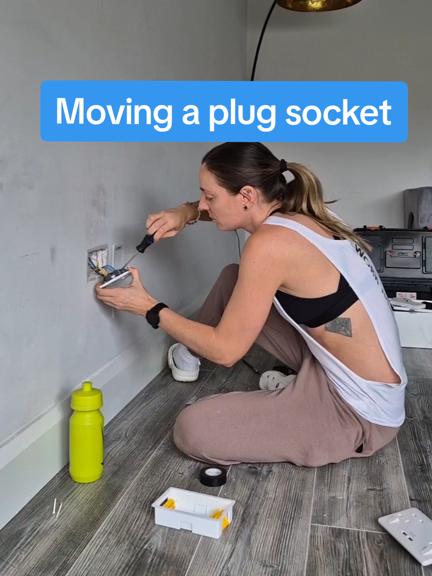 Moving a plug socket by myself 🫣👷‍♀️🔧  #diyproject #DIY #ikea #handywoman #homediy #irishtiktok #irish #ireland #houseoftiktok #homedecor 