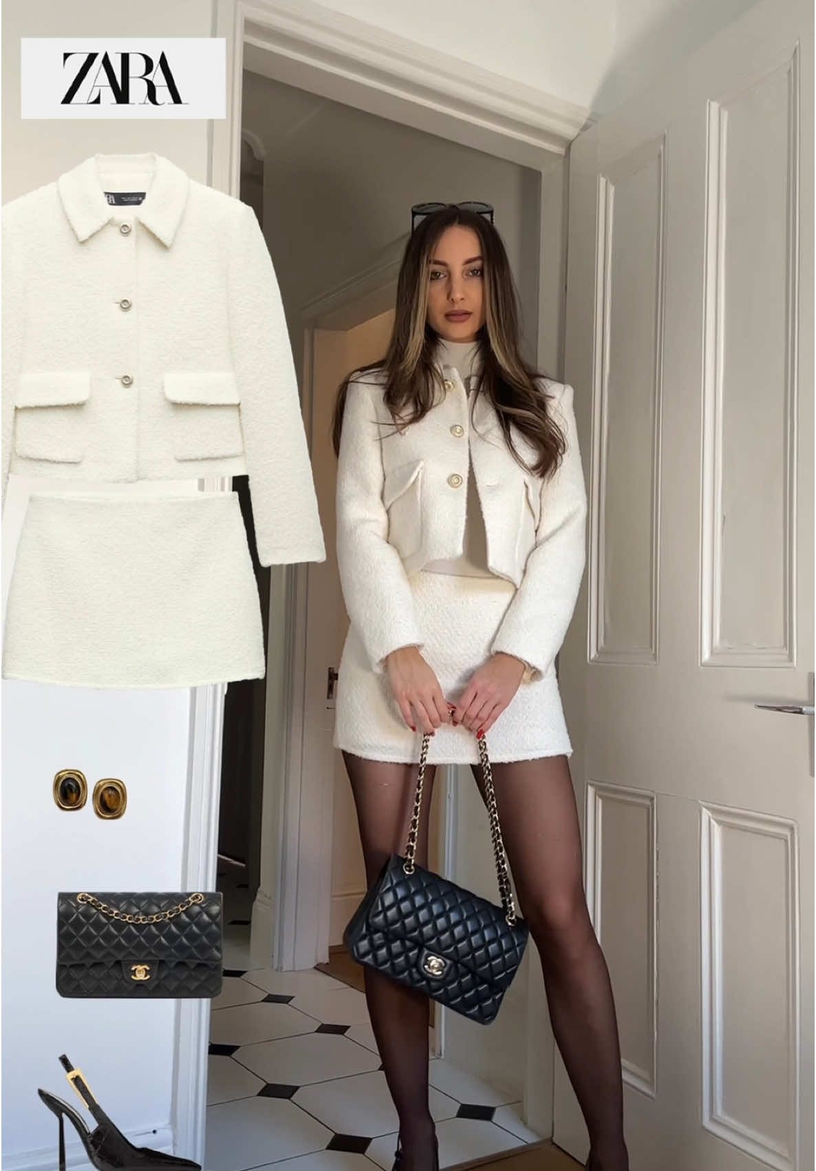New set from @zara ##outfit #outfitinspo #partylook #frenchgirl #frenchgirlstyle #winterlooks #grwm #outfitoftheday #winterfashion #oldmoney #oldmoneyaesthetic #dinnerparty #zaraoutfit #zara blazer ref:  2133/104/712 skirt ref:  2150/104/712
