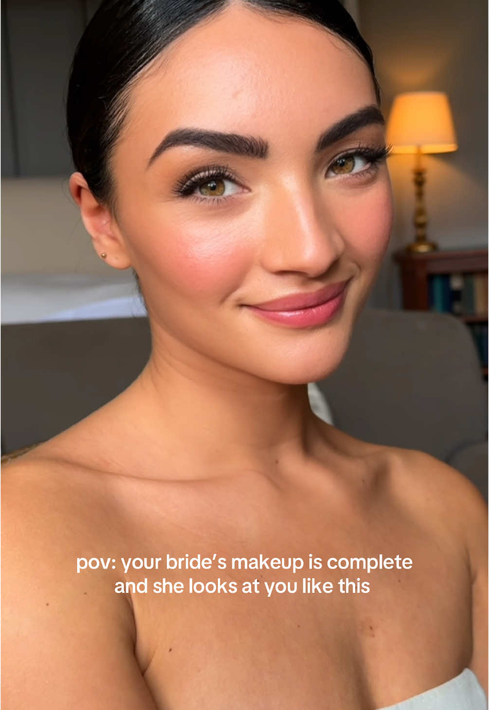 POV: Your brides makeup is complete and she looks at you like this ☺️ The skin was skinning for the beautiful Estelle at the weekend - we went for super bronzey, soft glam vibes and as always, my signature look is a cheek that pops! Leave a comment if you’d like a product list 💋 #londonmakeupartist #bridalmakeup #bridalmakeupartist #grantleyhall #weddingmakeupartist #middletonlodge #middletonlodgeestate