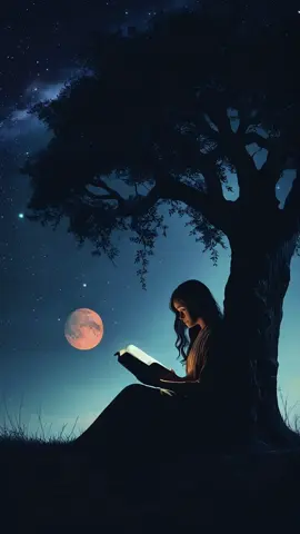 🌙🌟a woman reading the Bible in a tree under the starry sky🌟🌙 #foryoupage❤️❤️ #viral_video #foruyou #3dwallpaper #aesthetic #night #bible #jesus #cristao
