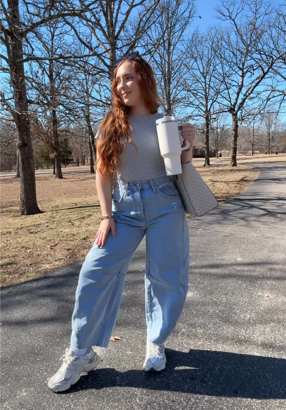 OOTD as a 22 year old entrepreneur!!! 🤠☀️ #OOTD #fitcheck #smallcontentcreator #ootdfashion #fashion #targetfinds #barreljeans #outfitinspo #outfitideas #outfit #entrepreneur @New Balance @DIFF Charitable Eyewear @Stanley Brand @target @nuuds 