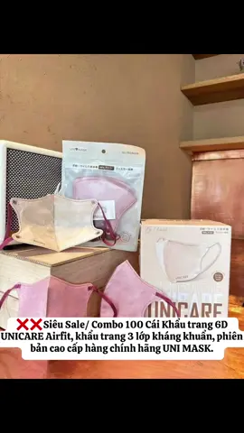 ❌❌Siêu Sale  Combo 100 Cái Khẩu trang 6D UNICARE Airfit, khẩu trang 3 lớp kháng khuẩn, phiên bản cao cấp hàng chính hãng UNI MASK.