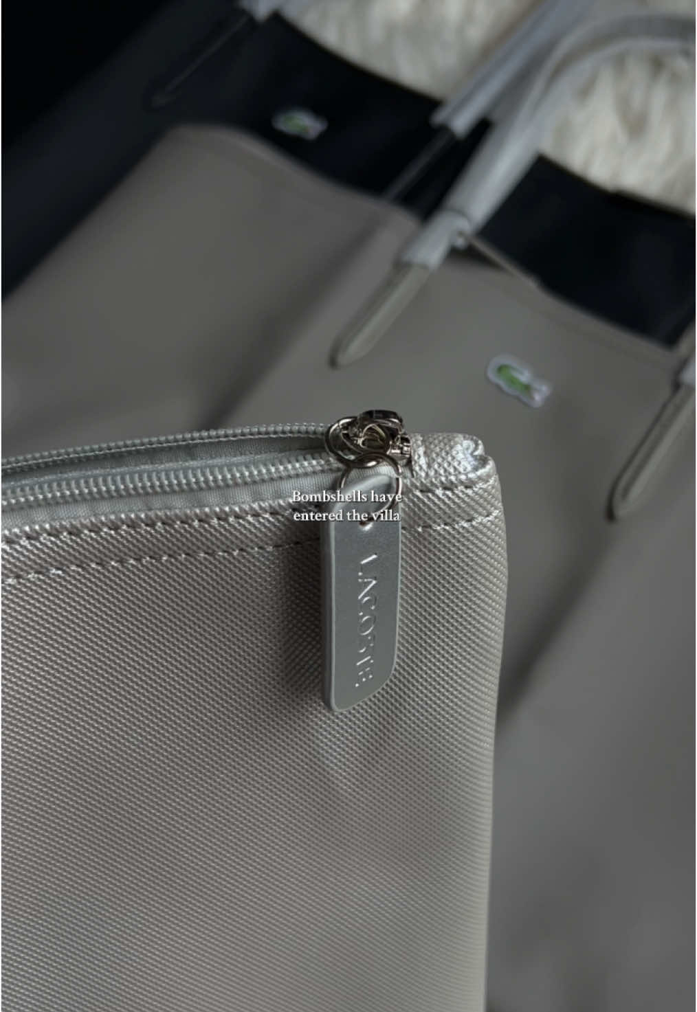 Pick your fighter 🩶🐊                                                    #lacostetotebag #bagsforuniversity2025 #bagsforuniversity #universitybaddies #laptopbags #graylacostebag 