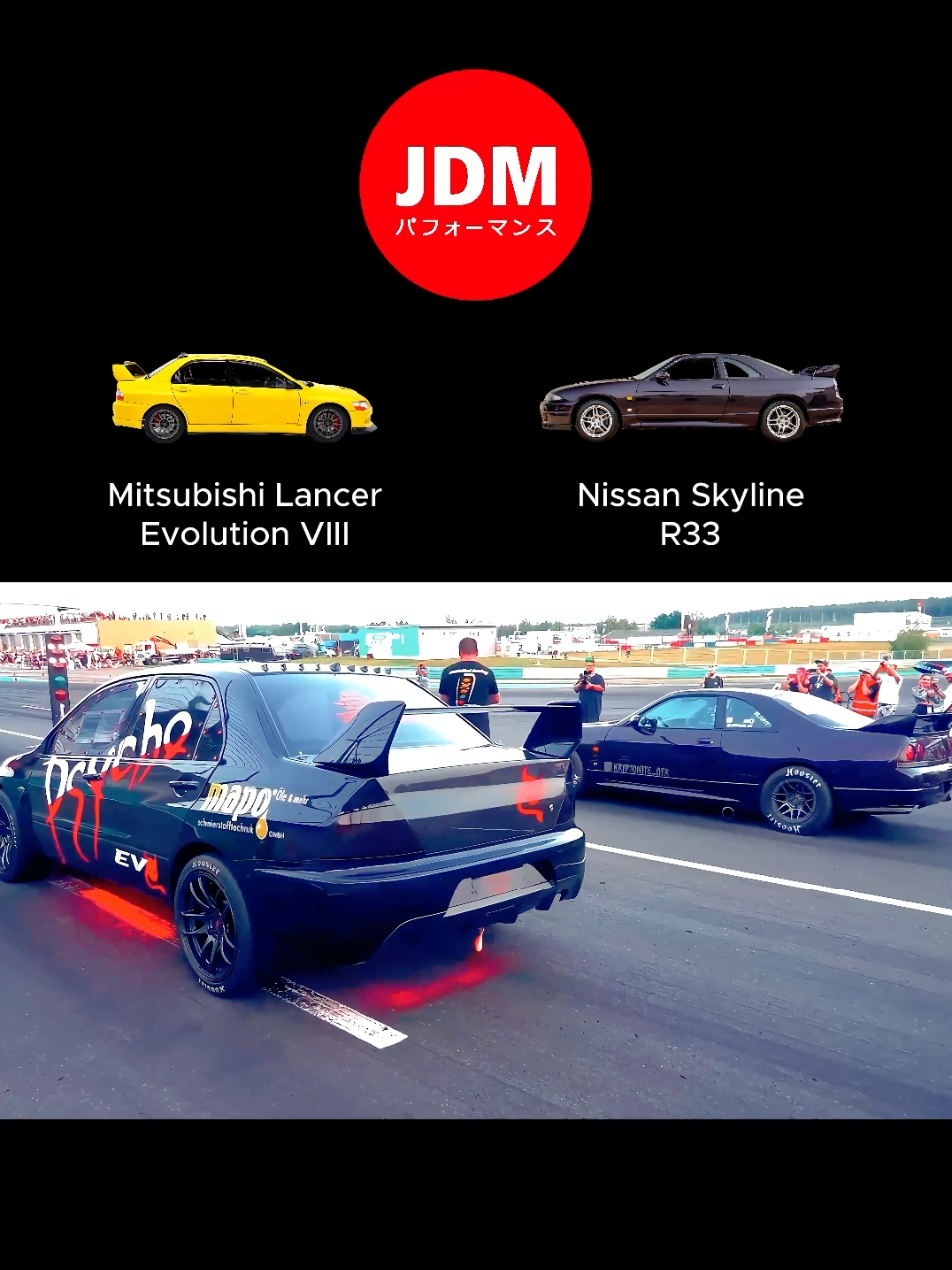 Drag Race Nissan Skyline R33 Vs Mitsubishi Evo 8 #skylinevsevo #dragracing #dragracebattle #jdmcars #jdmlegends #jdmperformance #jdmbengkel #jdmbengkelmakassar 