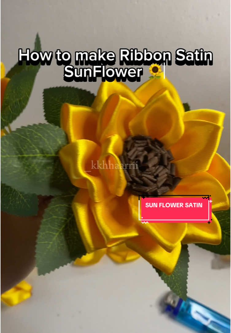 How to make Sun Flower Satin Ribbon #flowerbouquet #handcrafted #sunflower #sunflowers #satinribbonbouquet #CapCut #sunflowerribbon #satinflower #handcraft #handcraftflower #longlastingflower #tutorials #flowerturorial 