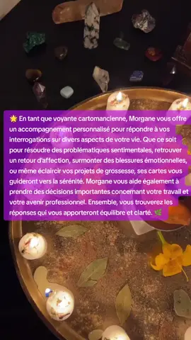 🌟 En tant que voyante cartomancienne, Morgane vous offre un accompagnement personnalisé pour répondre à vos interrogations sur divers aspects de votre vie. Que ce soit pour résoudre des problématiques sentimentales, retrouver un retour d'affection, surmonter des blessures émotionnelles, ou même éclaircir vos projets de grossesse, ses cartes vous guideront vers la sérénité. Morgane vous aide également à prendre des décisions importantes concernant votre travail et votre avenir professionnel. Ensemble, vous trouverez les réponses qui vous apporteront équilibre et clarté. 🌿 #voyancegratuite #tiragecartevoyance #Voyancelivedirect  #cartomanciegratuite  #VoyanceSentimental #Celestecartomancie #creatorsearchinginsights 
