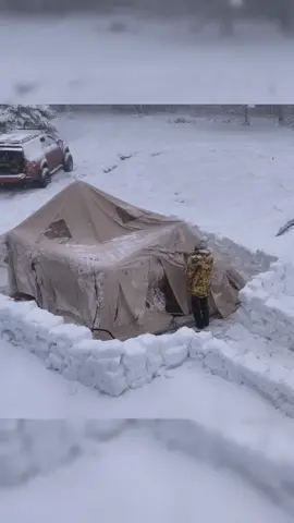 WARM TENT CAMPING WITH STOVE IN HEAVY SNOWFALL #bushcraft #camp #camping #survival #shelter #wildlife #Outdoors #outdoor #build #viralvideo #fyp