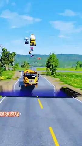 How many large cars of all types can pass over the puddle road? #caranimation #car accident simulator #interesting #children's animation
