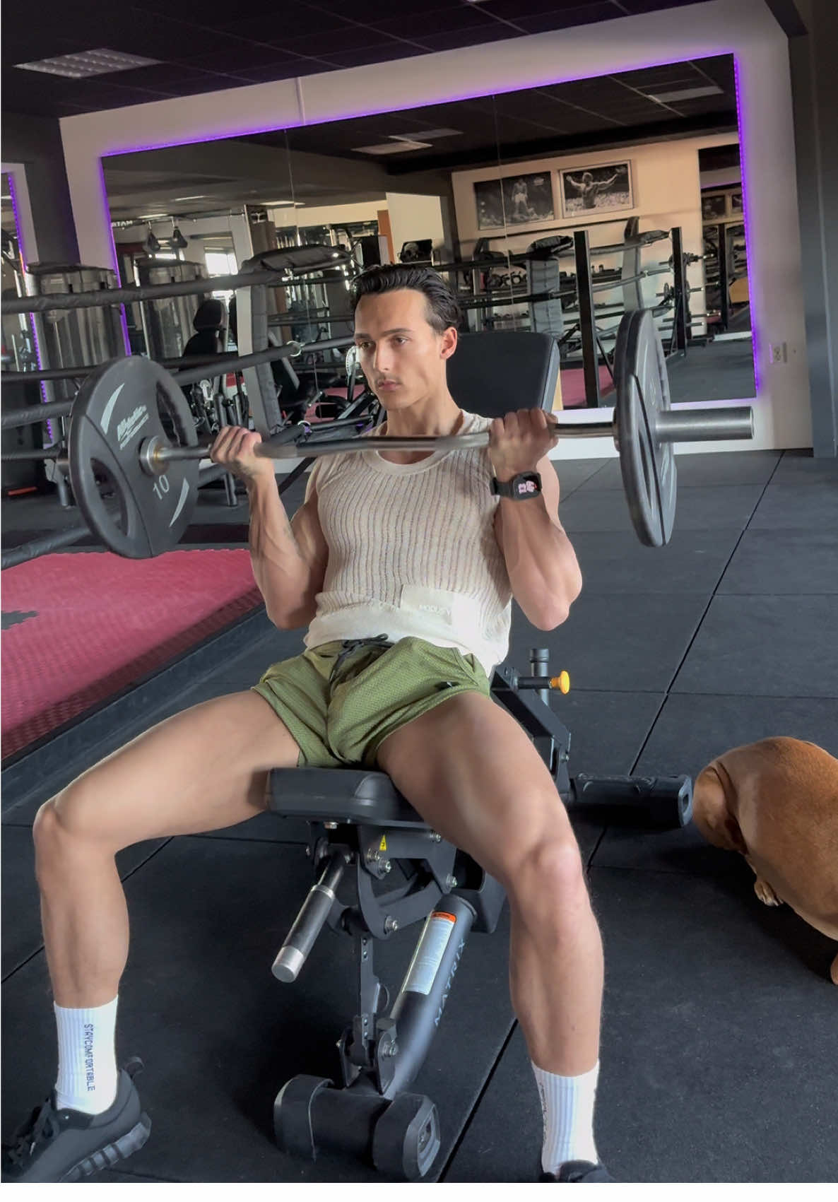 Never heavy weights for biceps, always muscle mind control. 