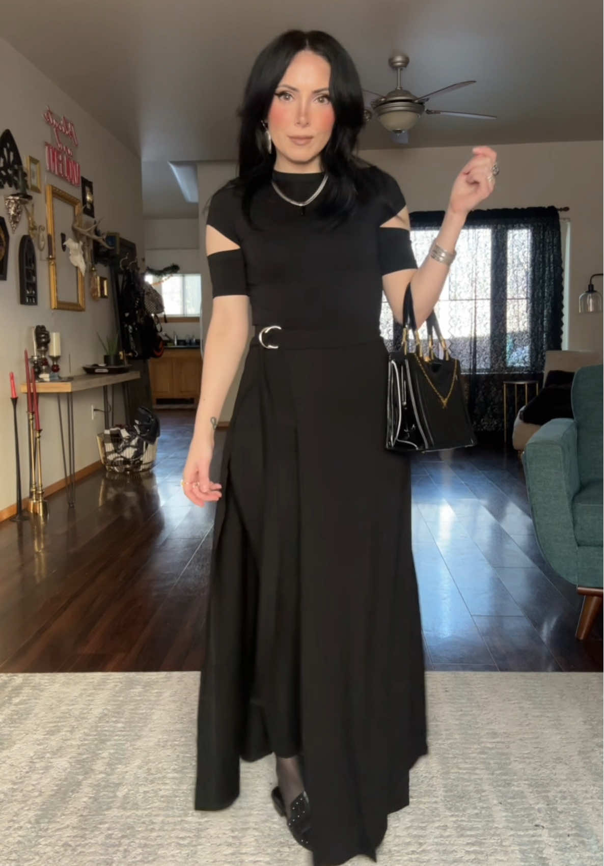 Ootd | Esme top & Waverly pants are from @Marcella NYC link and code are in my bio | kimono is from @Mary Wyatt #OOTD #gothtok #softgoth #alternative #gothgirl #workwear #altfashion #gothfashion #gothaesthetic #gothic #alttiktok #alttok #softgoth #fyp 