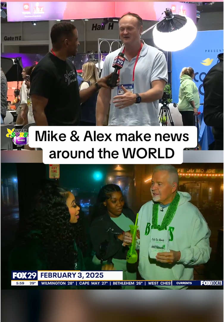 Mike Jerrick and Alex Holley sure are leaving a lasting impression on New Orleans this week… and apparently the rest of the world! 😂 #SuperBowl #eagles #eaglesfootball #fox29philly #philly #wegothere #goodday @mikejerrick @Alex Holley @BIll Anderson 
