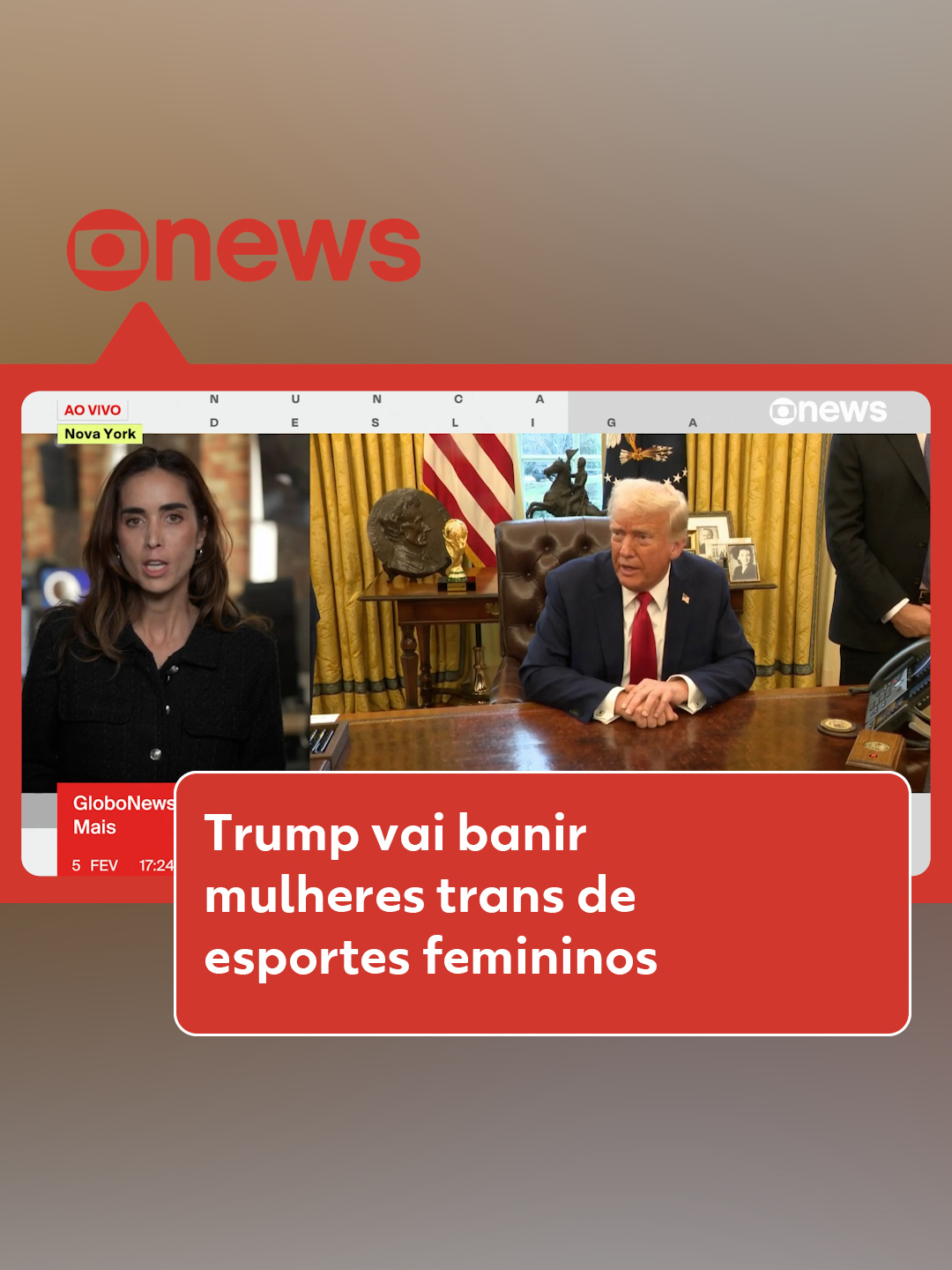 Estados Unidos - Donald Trump, vai assinar um decreto nesta quarta-feira (5) proibindo a participação de meninas e mulheres transgêneros em eventos esportivos femininos em escolas e faculdades. O decreto, intitulado 