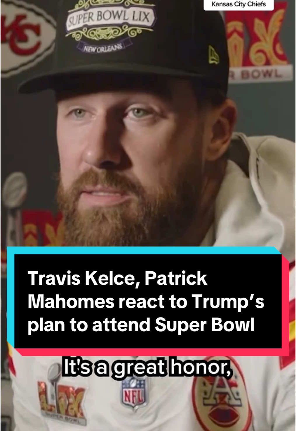 Travis Kelce and Patrick Mahomes, who play football for the Kansas City Chiefs, react to President Donald Trump's plan to attend the Super Bowl. The Chiefs will be facing off against the Philadelphia Eagles in New Orleans. #chiefs #kansascitychiefs #traviskelce #patrickmahomes #trump #SuperBowl 