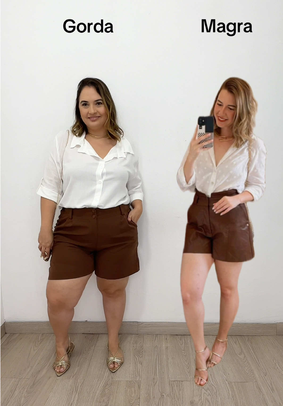 Look plus size com short marrom, look plus size short alfaiataria, inspiração de look plus size, look plus size camisa branca, look elegante com short #moda #plussizefashion #fy #viral #foryou #modaplussize #fashionlook 