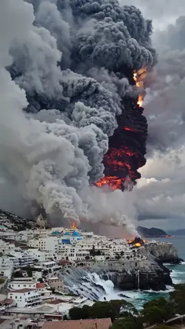 Volcano disaster.. #santorini #greek #greece #mykonos #ai #island #volcano #disasters #fire #earthquake #europe #volcan #trendingvideo #viral_video #fypp #aiart #goviral 