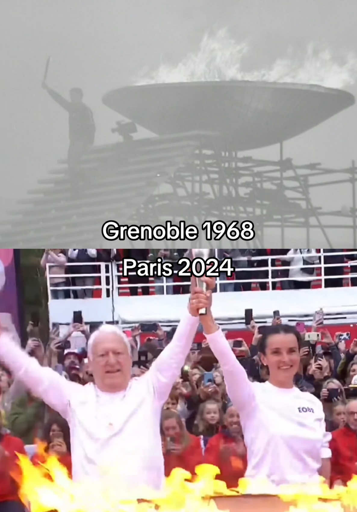 Le 6 février 1968, Alain Calmat allumait la vasque de #Grenoble1968. 56 ans plus tard, il a enflammé le chaudron de Chamonix lors du relais de la flamme de #Paris2024 🔥🥹 #JeuxOlympiques #sportsTikTok 