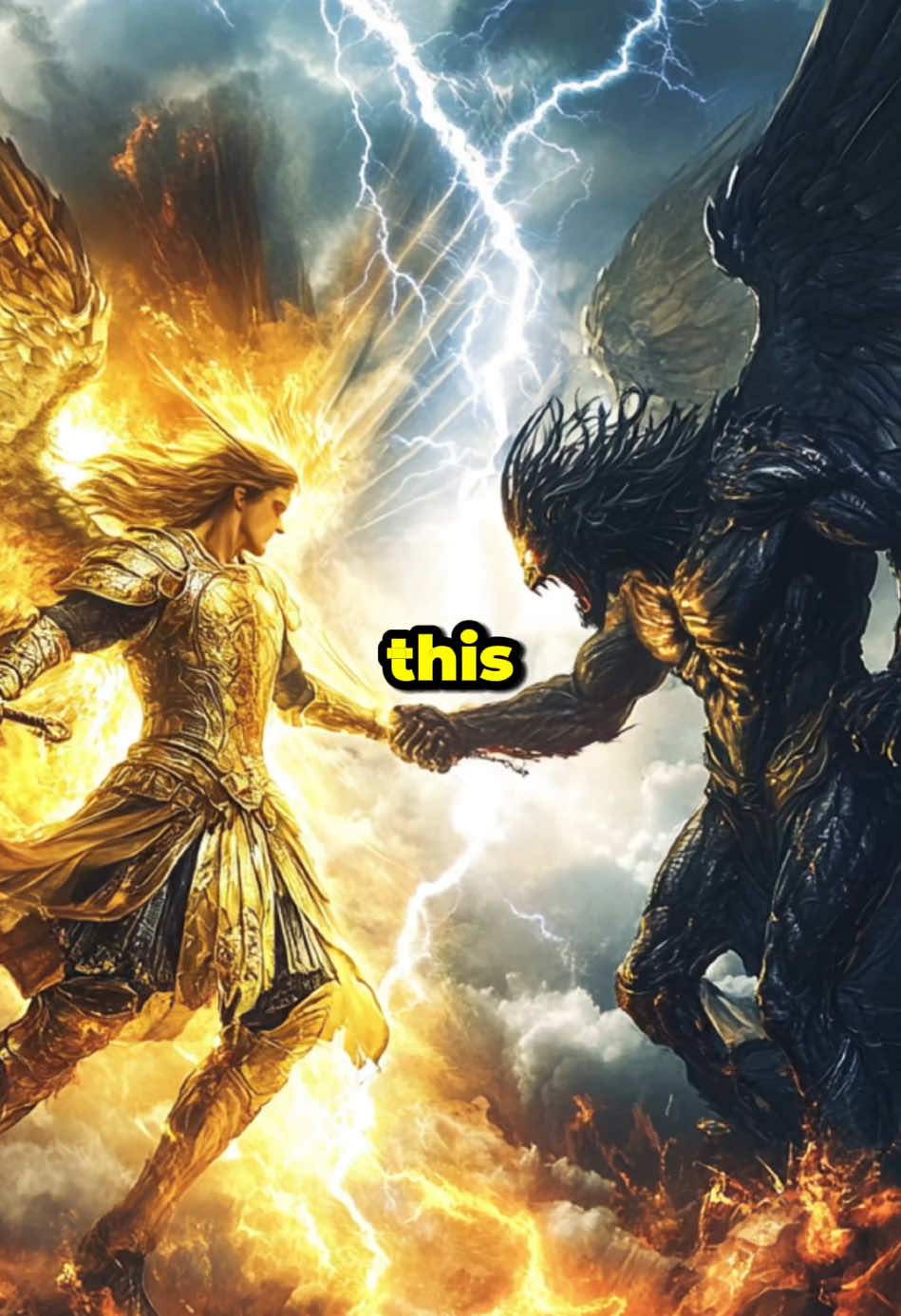 Satan Defeated Twice by Michael . Michael the Archangel vs. Lucifer—two epic battles! Michael kicked#bible 