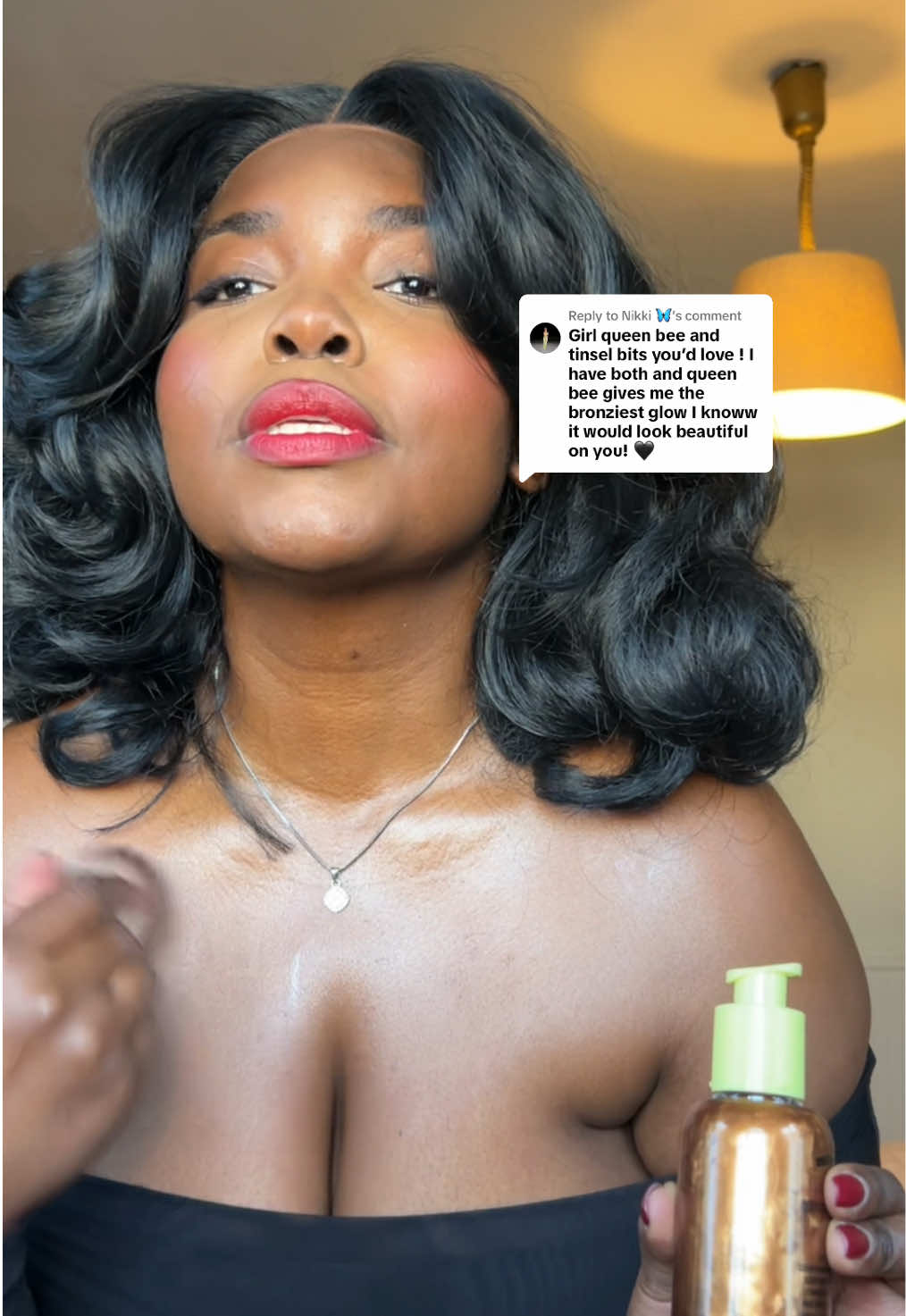 Replying to @Nikki 🦋 I am obsessed 🤞🏾 @madebymitchell you did a big one  #madebymitchell #bodyoils #slimeshine #fyp #bodyglow 