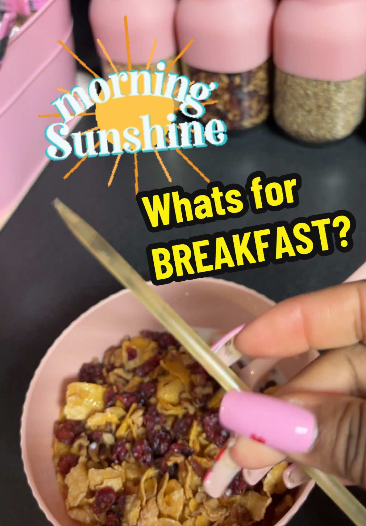 Good Morning Sunshine! Dont skip breakfast! What did you have today? #aunteepam #walkingonsunshine #breakfast #pinkaesthetic #pinkkitchen #pinkkitchenstuff 