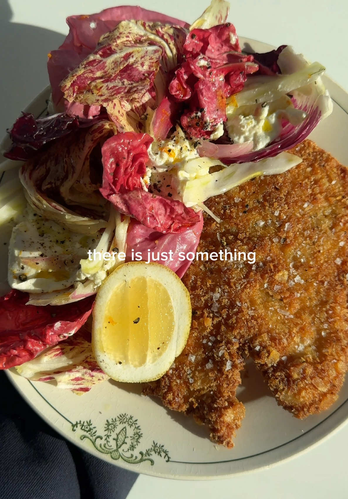 day 3 of my galentine’s special 💋 chicken cutlets ‘n a burrata radicchio salad  this is my go to chicken cutlet recipe (panko not italian sorry!!!!!) but today I was feeling crazy & under the influence of @jennys table potato chips diaries decided to go 50/50 on some potato chips in the mix - yuuuuuummmalicious fabulicious 🤍 recipe tomorrow on substack see u there xx  #galentinesday #chickencutlets #radicchio #valentinesrecipes