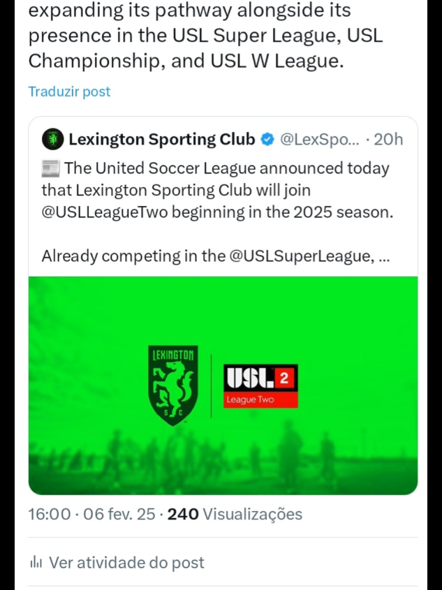 The USL announced that Lexington SC will join USL League Two in 2025, further expanding its pathway alongside its presence in the USL Super League, USL Championship, and USL W League. #Soccer #football #futbol⚽️  @lexingtonsportingclub 