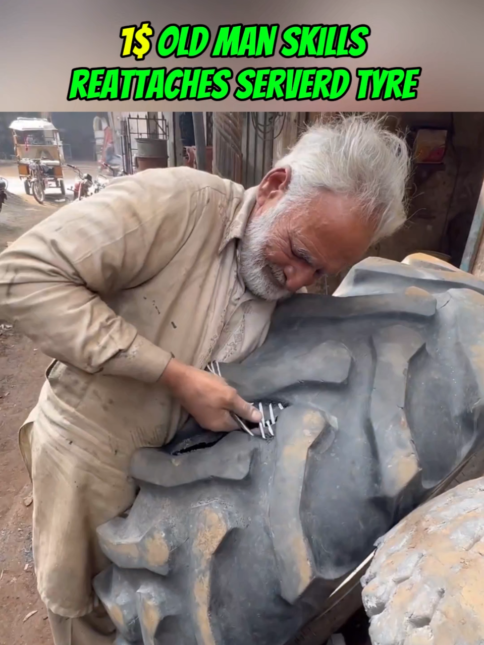 How a 100 year old grandpa recycled a badly served tyre to looks like brand new #craftsmanship #recycle #tyre #tyreshop #skilled #worker #repair #puncture #restoration #crafter #oldtonew #workshop #tire 