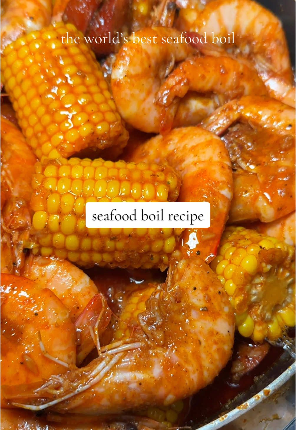 the only seafood boil recipe you’ll ever need 😍🤤 ingredients:  4 lb shrimp (feel free to use any seafood you like!) ½ lb andouille sausage  1 cup red potatoes  6 pieces of corn  4 heads of garlic  2 cups unsalted butter  3 cups low-sodium chicken broth  2 tbsp each: garlic powder, onion powder, paprika, salt-free lemon pepper seasoning, salt-free cajun seasoning, old bay, brown sugar  1 tsp MSG To serve: Jasmine rice, salt & pepper, lime wedges  Salt-free cajun seasoning: 1 tbsp smoked paprika, 2 tsp garlic powder, 1 tsp black pepper, 1 tsp white pepper, 1 tsp onion powder, 1 tsp dried oregano, 1 tsp cayenne pepper, ½ tsp dried thyme #seafoodboil #seafood #seafoodboilrecipe #seafoodboilmukbang #boilingcrab #kickincrab #fyp #foryoupage #fypシ゚viral 